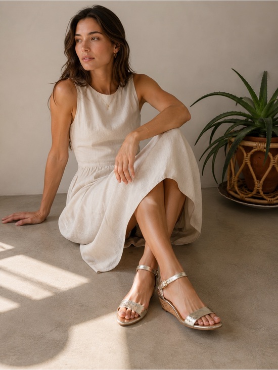 Tory Burch Shoes - Tory Burch Savannah Gold Metallic Wedge Sandals Leather Cork Kitten Heel 10.5